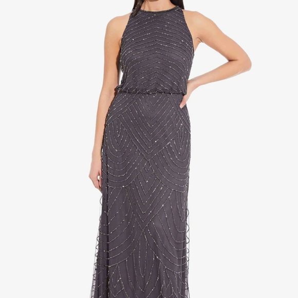 Adrianna Papell Dresses & Skirts - Art Deco Beaded Blouson Dress with Halter Neckline